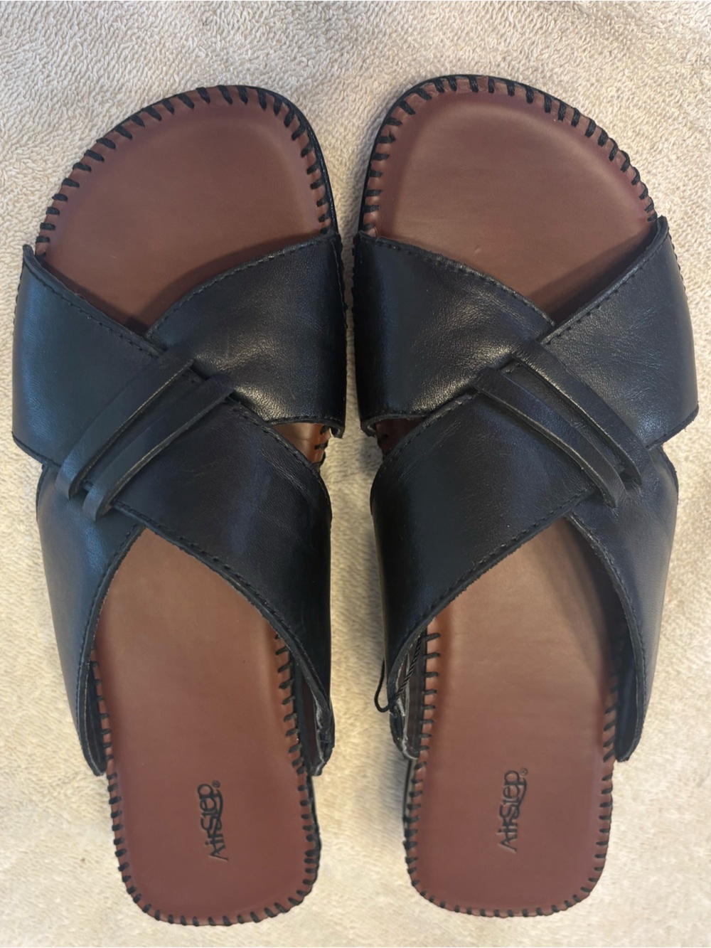 AirStep Zalea with Black Leather Uppers Slide Sandals. NWOT. Size 9M